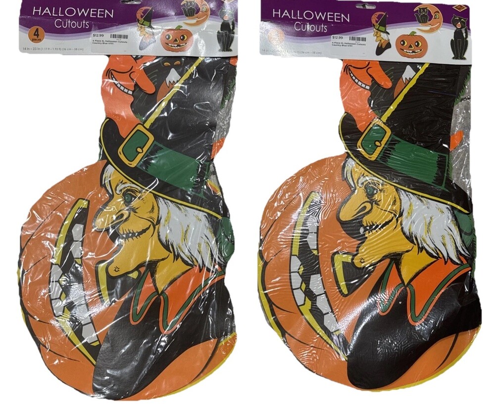 XL Halloween Dye Cuts 4 Pcs New 1990 Bristle Cat Witch Moon 14”-23” Lot Of 2 Pk